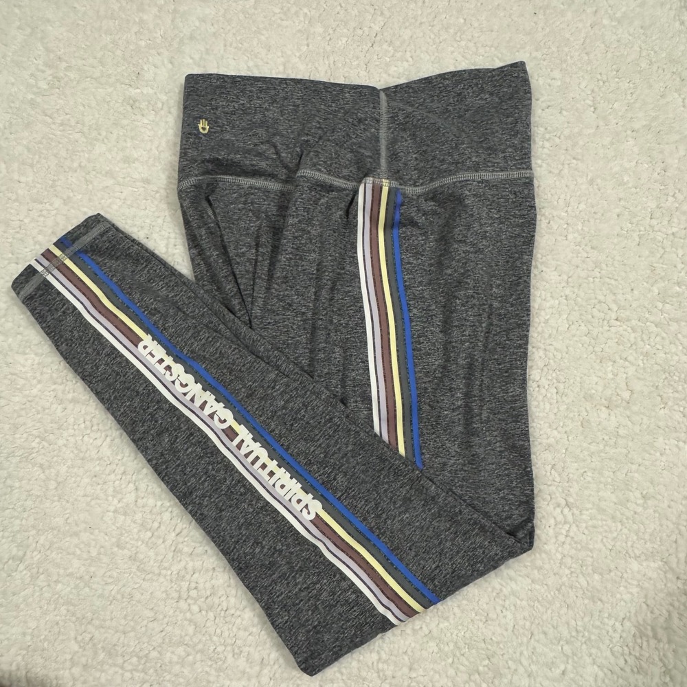 Spiritual Gangster High Waist Stripe Leggings Heather Grey Medium Yoga Athletic - Picture 9 of 11